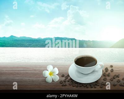 Morning coffee cup on table Stock Photo