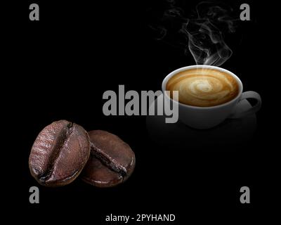 White coffee cup and Coffee bean are on black background Stock Photo