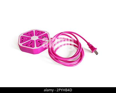 Pink extension plug Isolated on white background Stock Photo