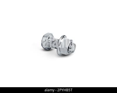 Nut and screw on hand on white background Stock Photo