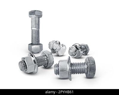 Nut and screw on hand on white background Stock Photo