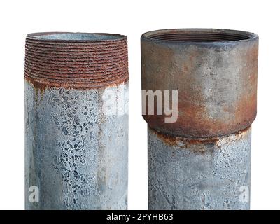 rusty metal pipe on a white background Stock Photo