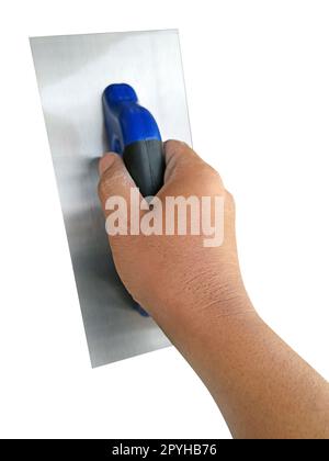 Trowel in hand, isolated on white background Stock Photo