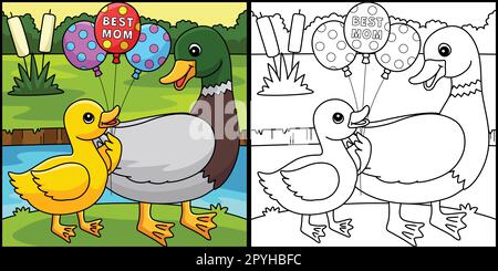 Happy Mothers Day Duck Coloring Page for Kids Stock Vector Image & Art ...
