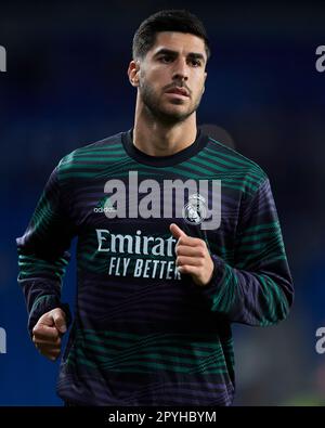 Marco Asensio of Real Madrid CF looks on during the La Liga Santander match between Real Sociedad and Real Madrid CF at Reale Arena Stadium on May 2, Stock Photo