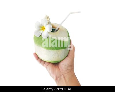 Male hand with a coconut on white background Stock Photo