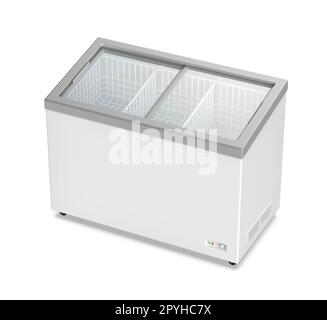 Double glass door chest freezer for ice creams, meat, vegetables and fruits Stock Photo
