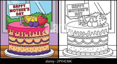 Mothers Day Cake Coloring Page for Kids Stock Vector Image & Art - Alamy