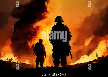 War Concept. Military silhouettes. Stock Photo