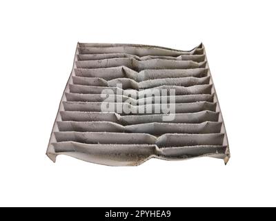 Close up dirty car air conditioner filter isolated on white - deep focus image Stock Photo