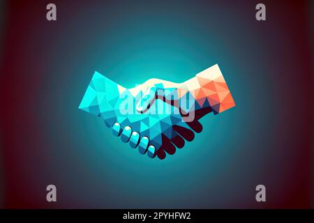 Abstract handshake isolated on blue background Stock Photo