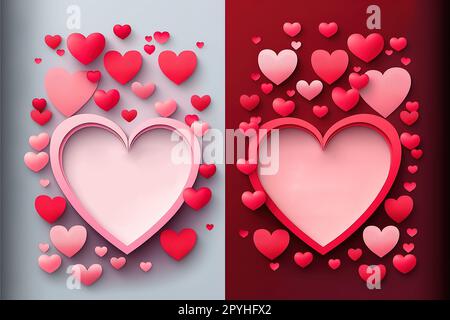 Valentine's day sale offer banners with pink and red paper hearts,poster template.valentine background with hearts.Discount flyer Stock Photo