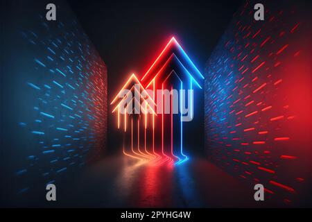 moving forward arrows in glowing red and blue lights Stock Photo