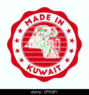 Made In Kuwait. Country round stamp. Seal of Kuwait with border shape. Vintage badge with circular text and stars. Vector illustration. Stock Vector