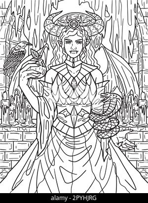 Halloween Succubus Coloring Page for Adults Stock Vector
