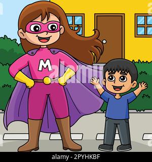 Mothers Day Supermom Colored Cartoon Illustration Stock Vector