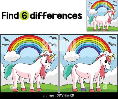 Unicorn Standing the Rainbow Find The Differences Stock Vector Image ...