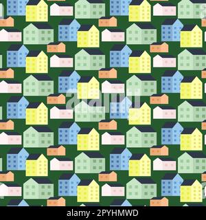 Pattern with colorful houses. Flat vector illustration. Stock Vector