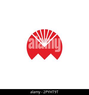 Letter M sunset or sunrise, mountain geometric symbol simple logo vector Stock Vector