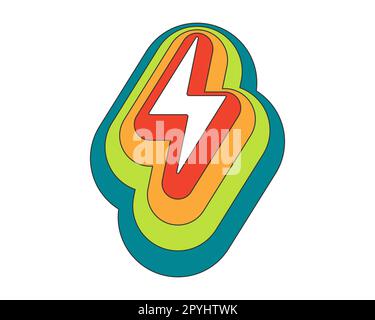 Cartoon retro groovy hippie lightning. Isolated vector flash symbol ...