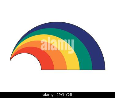 Retro groovy hipster rainbow arch. Psychedelic hippie iridescent