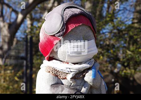 Statue at Mt. Takao During Pandemic in Winter, Tokyo, Japan Stock Photo