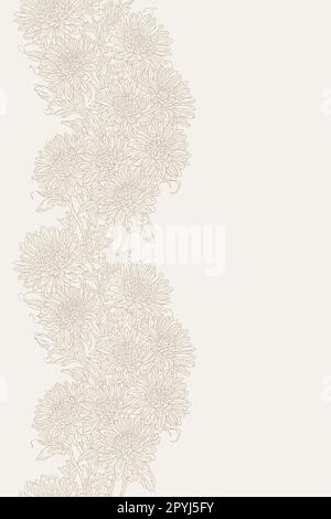 Chrysanthemums seamless border design, light beige, hand drawn vertical motiv for print, cover, fabric, wrapping paper, wallpaper design element, packaging, cosmetics, beauty products Stock Vector