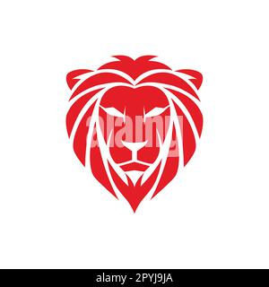 Flat Logo Design of Red Lion Head Concept vector illustration. Stock Vector