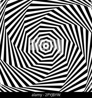 Optical illusion background. Black and white abstract geometric surface. Poster design. Torsion illusion wallpaper. Vector illustration Stock Vector