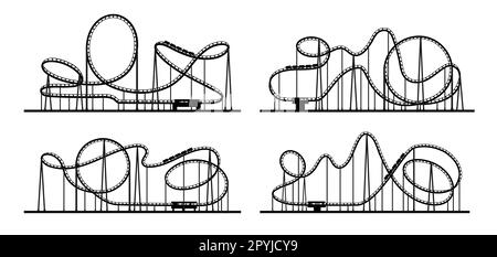 Rollercoaster silhouette. Ride track in amusement park. Scary attraction.  Vector outline illustration Stock Vector Image & Art - Alamy