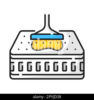 Mattress with antibacterial pads of absorbent layer to lock in moisture color line icon. Vector orthopedic waterproof mattress with comfort layers Stock Vector