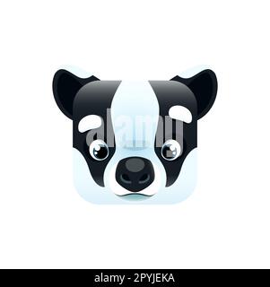 Cartoon badger kawaii square animal face, isolated vector cube shape icon of forest character. Funny wolverine personage portrait, app button, graphic Stock Vector