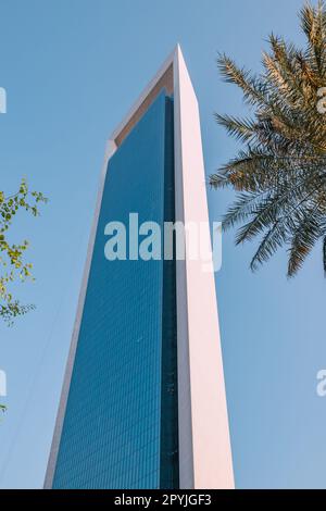 15 January 2023, Abu Dhabi, UAE: Abu Dhabi National Oil Company or ADNOC of the United Arab Emirates headquarters in tall skyscraper Stock Photo