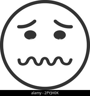 Emoji face with confounded emotion, squiggly mouth, closed eyes and scrunched mimicry. Unhappy, sad, depressed symbol. Emoticon icon isolated on white background. Vector graphic illustration. Stock Vector