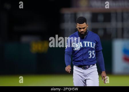 Oakland Athletics' JJ Bleday reacts after striking out against the Texas  Rangers during the seventh inning of a baseball game in Oakland, Calif.,  Thursday, May 11, 2023. (AP Photo/Godofredo A. Vásquez Stock