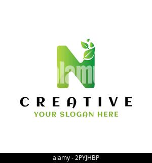 Letter N logo design Template. Initial N letter logo with leaf. n letter logo icon Stock Vector
