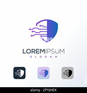 Digital Cyber security logo design with shield vector template. Data protection icon. Stock Vector