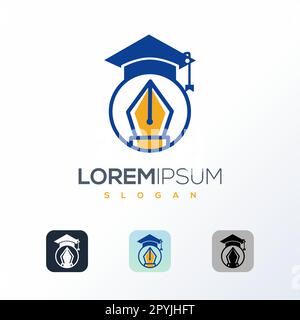 Education and Graduation Logo Design Vector Template. Graduation cap and pen concept logo. Stock Vector