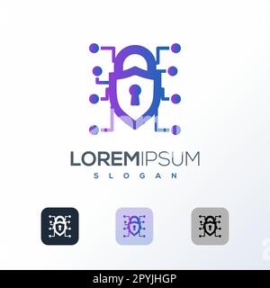 Digital Cyber security logo design with shield vector template. Data protection icon. Stock Vector