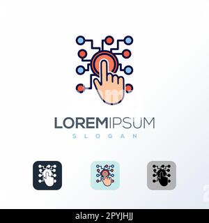 Digital hand creative logo design Template. Robot arm, futuristic technology, cyber security abstract business logo. VR touch, electronic, automation, Stock Vector