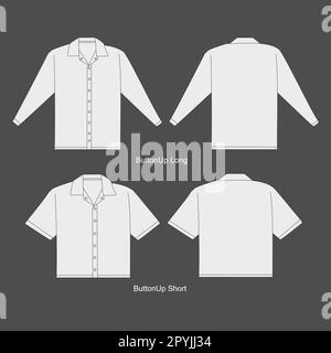 Women's Buttonup short long sleeve shirts fashion flat sketch vector illustration. CAD mockup short sleeve template. Stock Vector