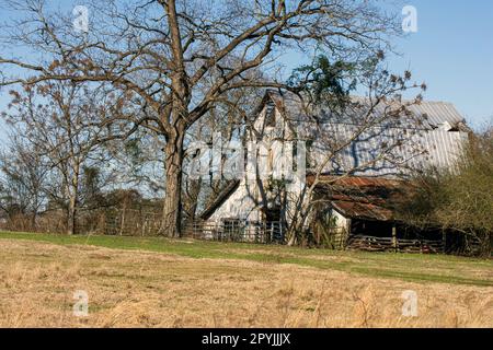 An old barn in rural Alabama during wintertime. Stock Photo