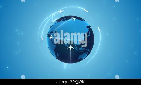 Travel concept with airplane flying around the earth Stock Photo - Alamy