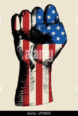 Sketch illustration of a fist with American insignia Stock Vector