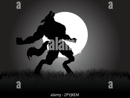 Stock vector of a werewolf howling in the night during full moon Stock Vector