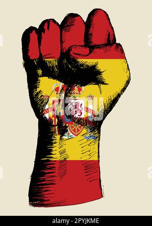Sketch illustration of a fist with Spain insignia Stock Vector