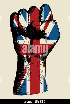 Sketch illustration of a fist with United Kingdom insignia Stock Vector