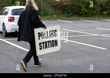 Brentwood, UK. 04th May, 2023. A polling station is preppared ahead of the local elctions in Brentwood Essex Credit: Ian Davidson/Alamy Live News Stock Photo