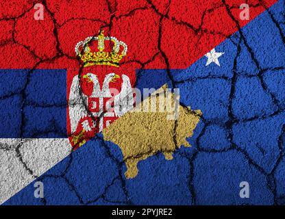 Textured flag of the Kosovo and Serbia Stock Photo