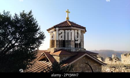 Belgrade, Serbia, January 24, 2020. Dome of the church with a cross. Church of St Petka at Kalemegdan fortress - Belgrade Serbia. Stock Photo